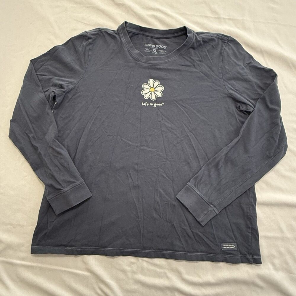 Life Is Good Long Sleeve Crusher Tee Women's Size XL Daisy Darkest Blue